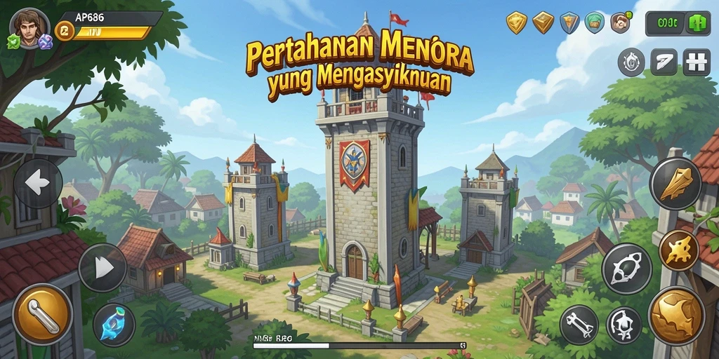 Tampilan gameplay menara pertahanan yang seru dan strategis.