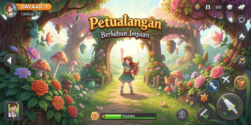 Tampilan gameplay menarik dari DAYA4D dengan kebun yang subur.